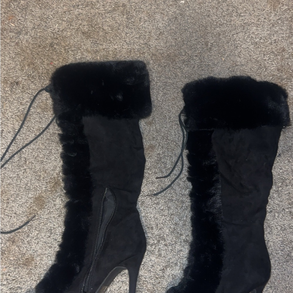Fashion Nova Black Fur Heeled Boots
